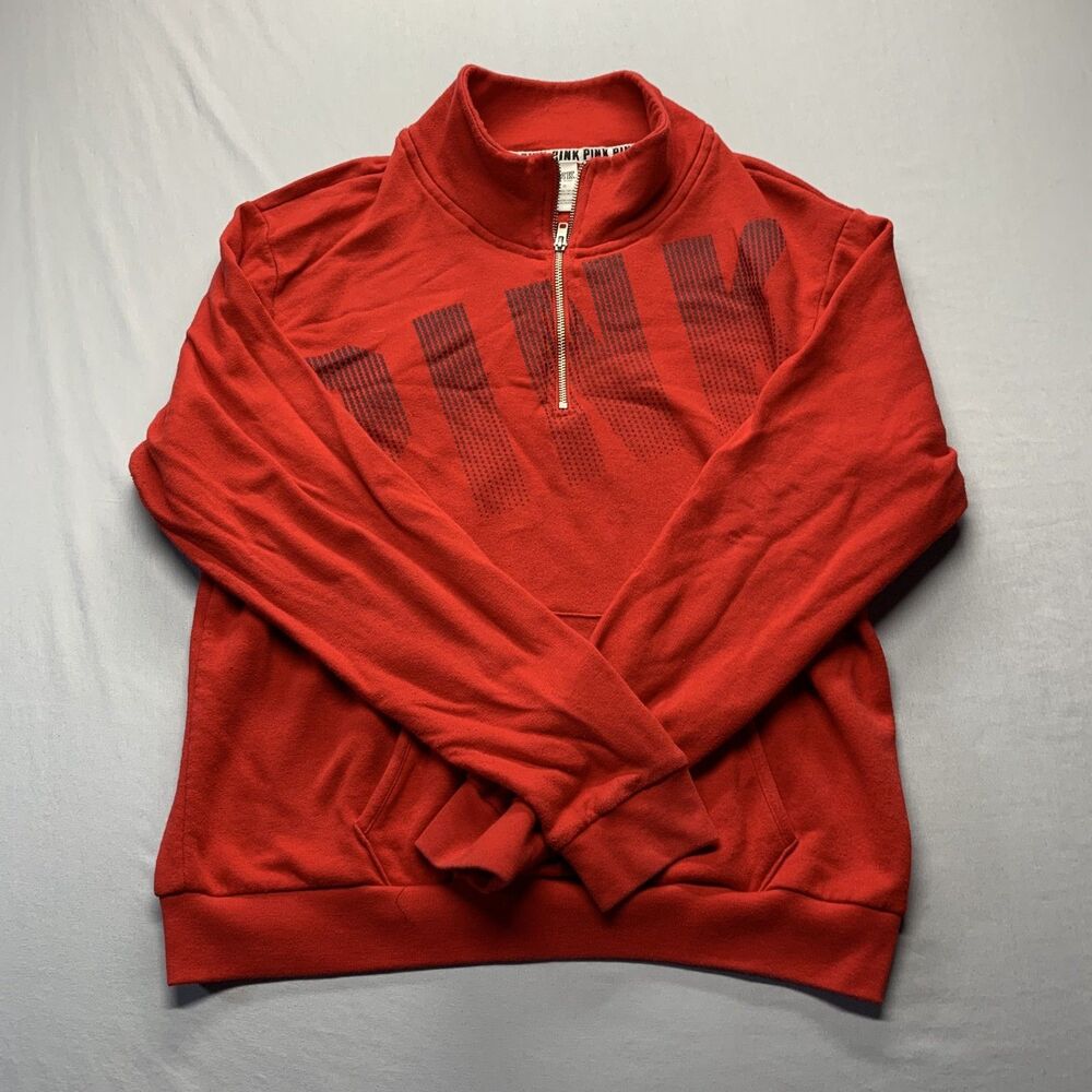 Victorias Secret PINK 1/4 Zip Pullover Sweatshirt Red Women’s Size Large